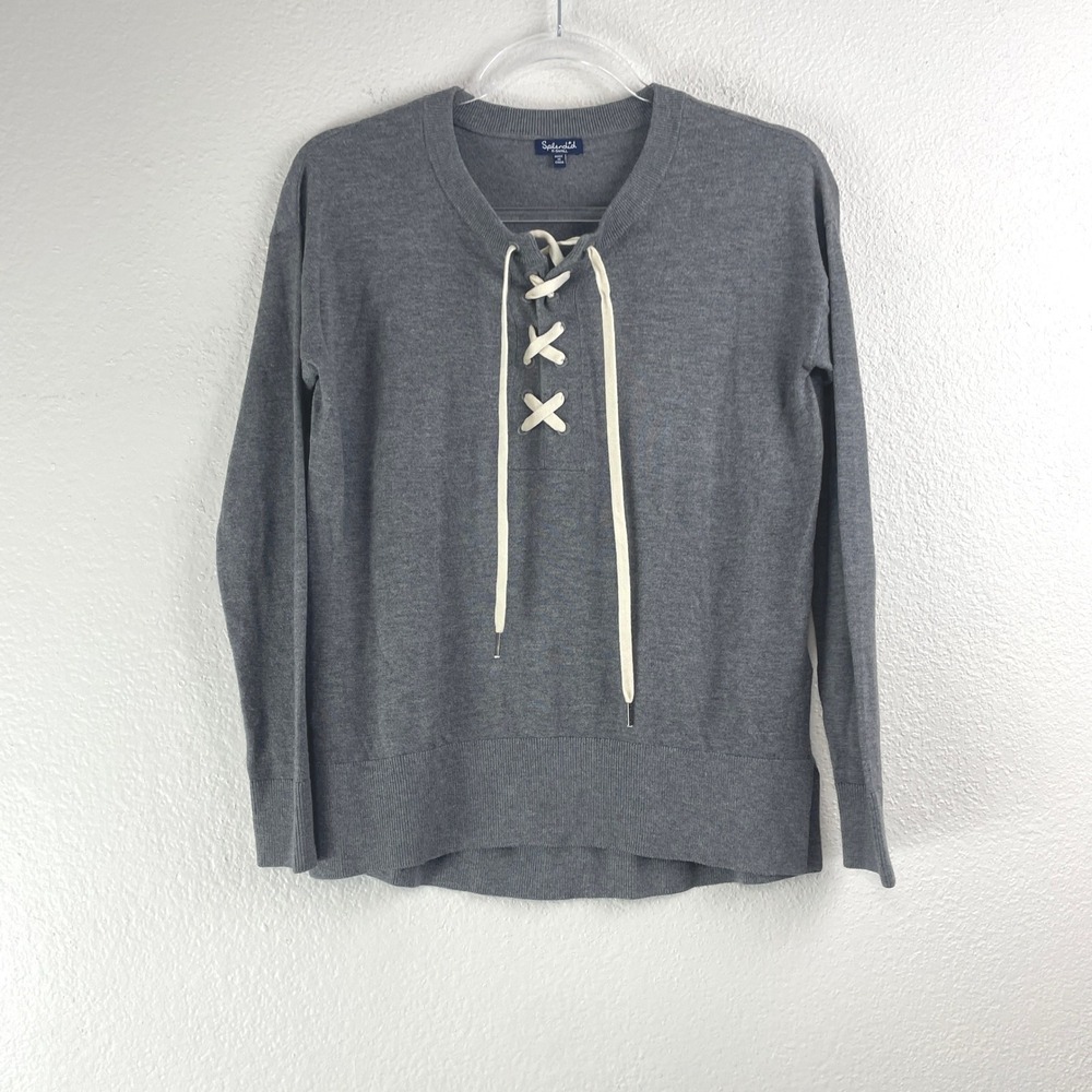 Splendid Lace Up Sweater Womens XS Gray Cashmere Blend Long Sleeve Knit Top